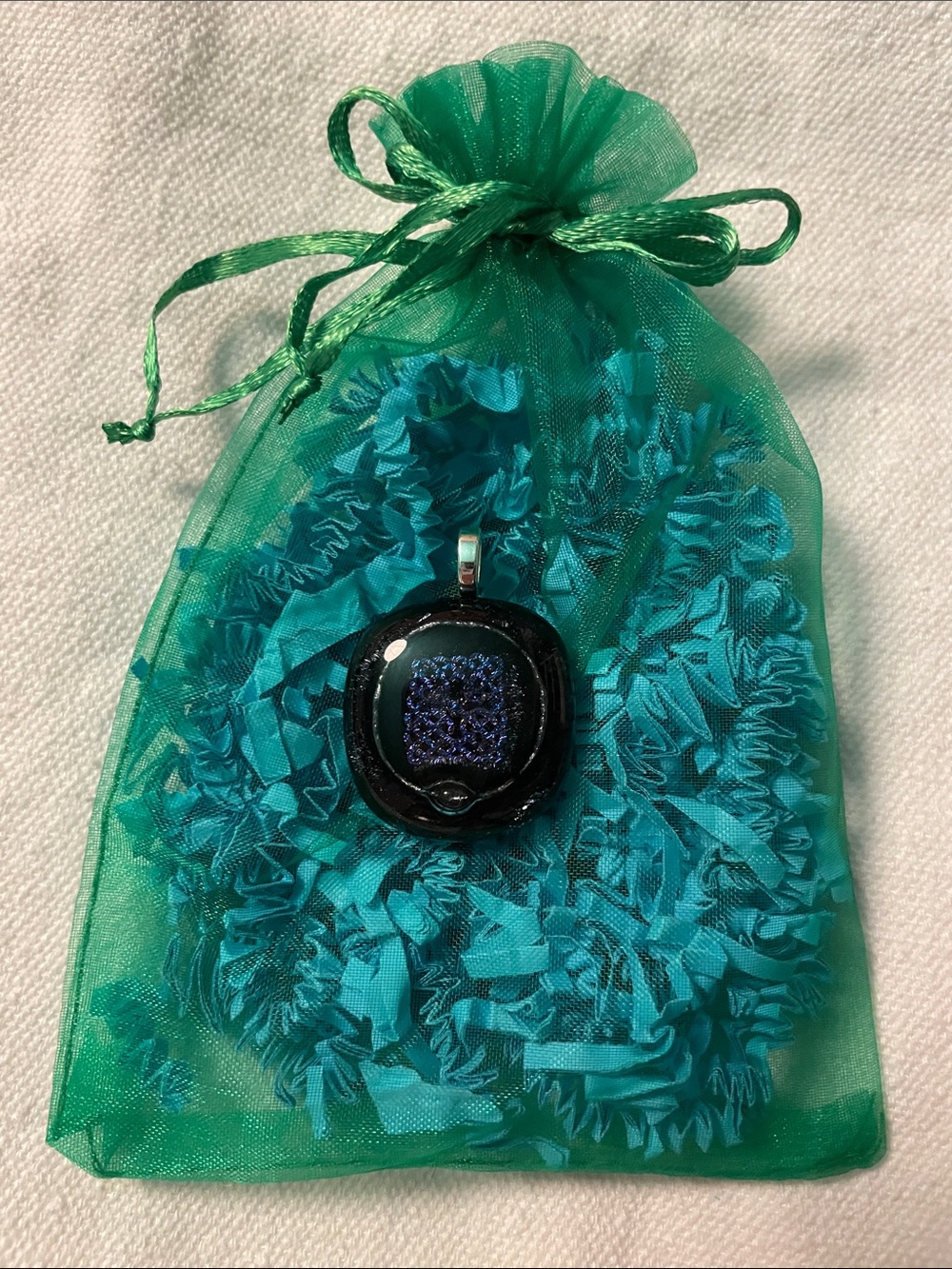 Black with Blue Dichroic Glass Pendant - Women Jewelry